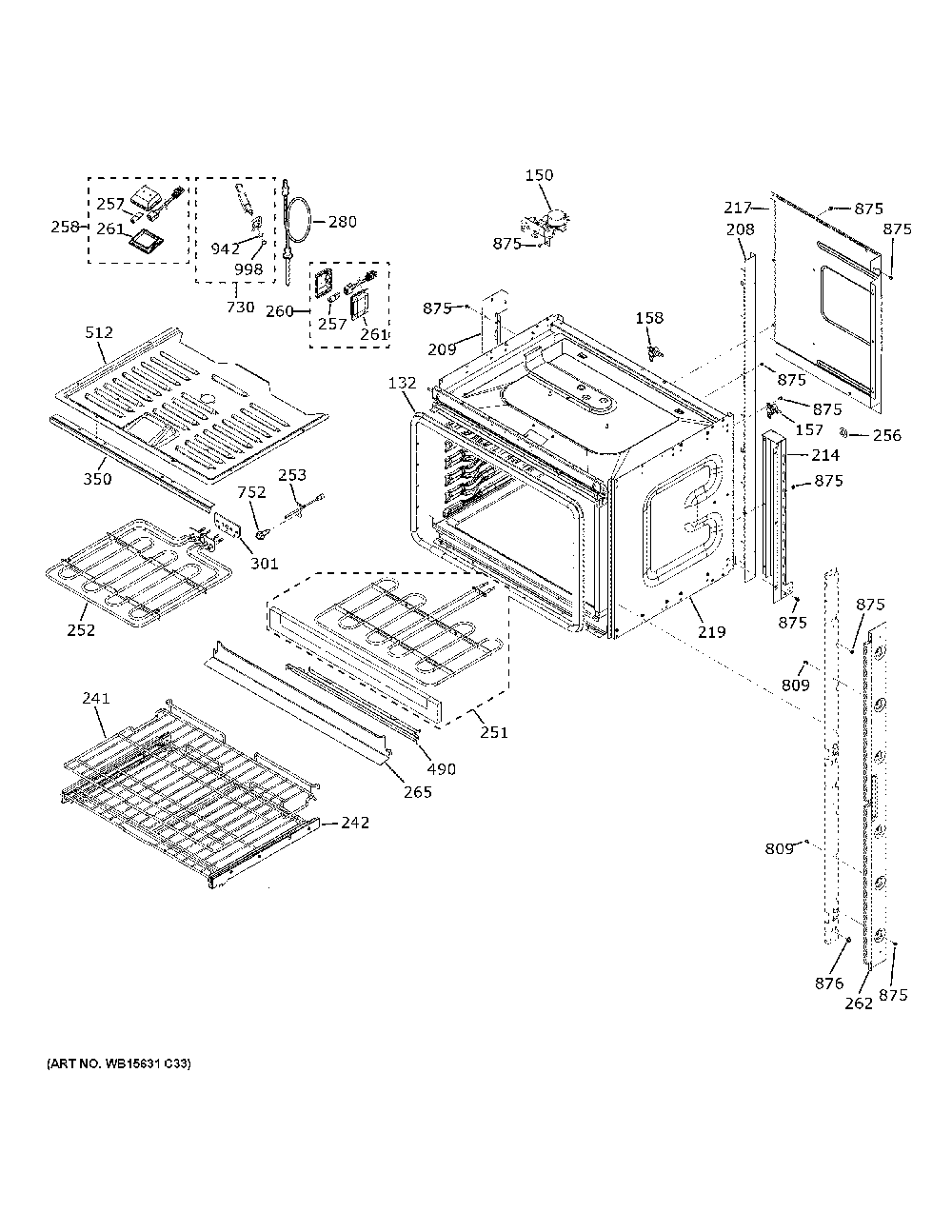 Upper Oven Diagram and Parts List for PTD9000BN3TS  General Electric Wall Oven