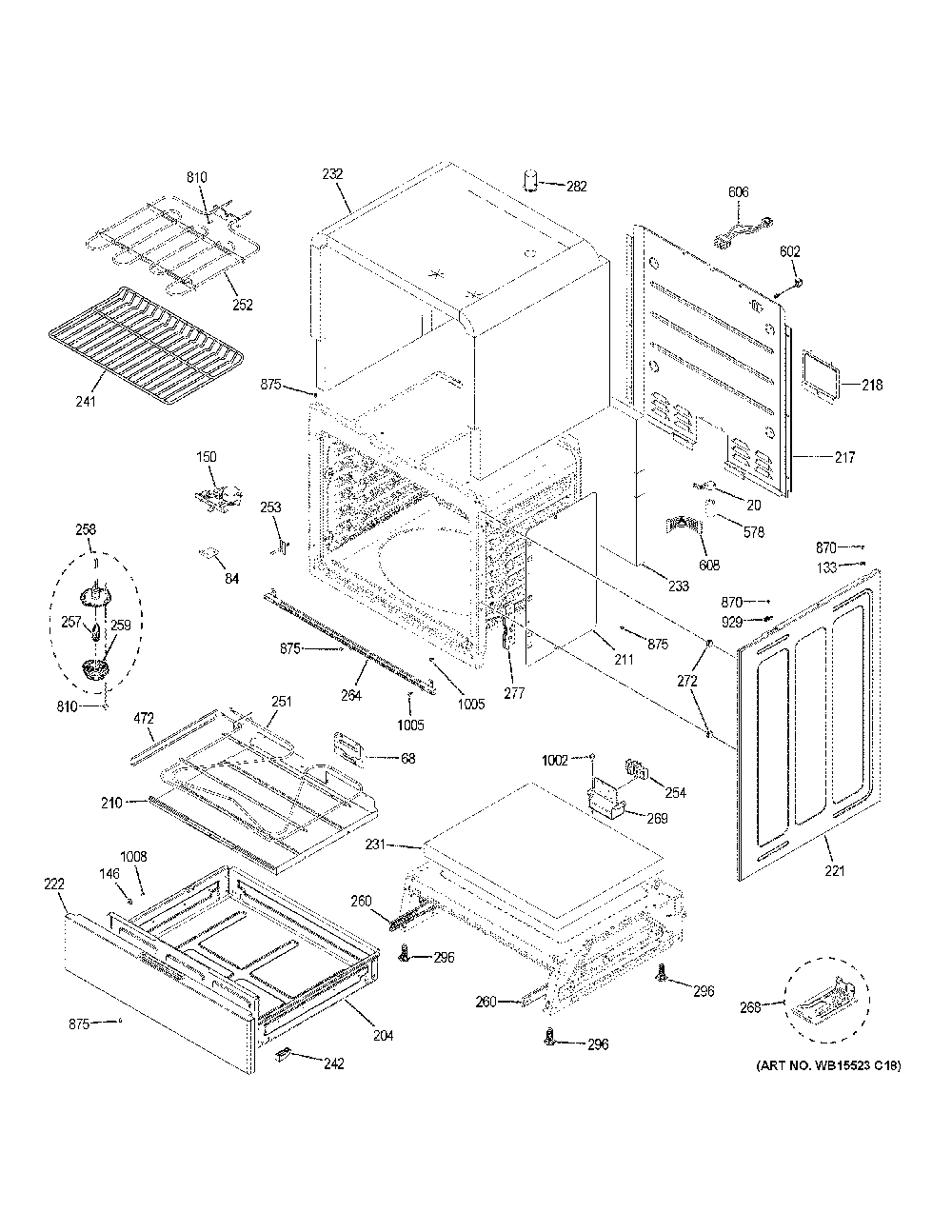 Body parts Diagram and Parts List for JS760EL3ES  General Electric Range