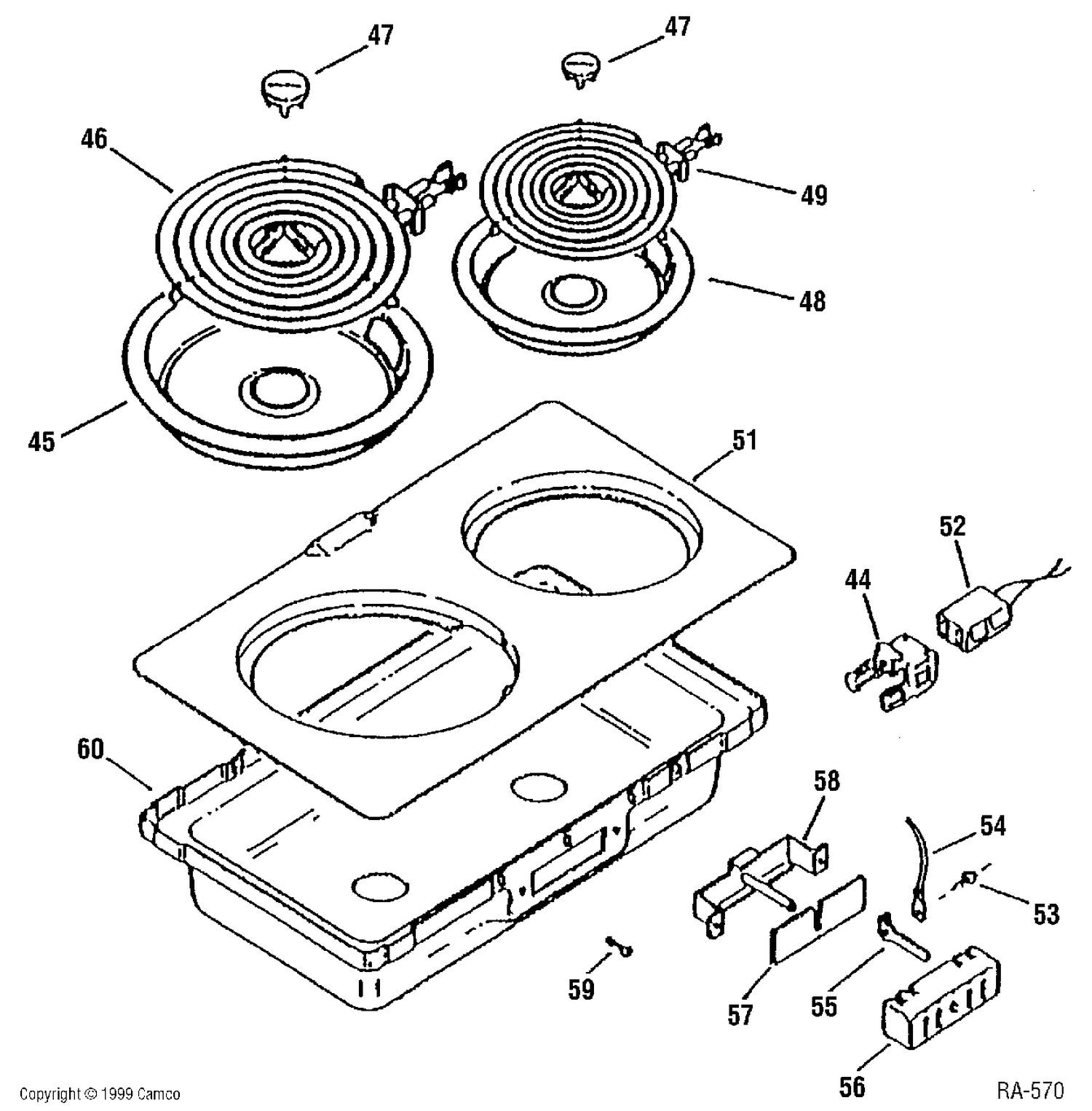 COOKTOP GROUP Diagram and Parts List for JXDC440R2WHC  General Electric Range