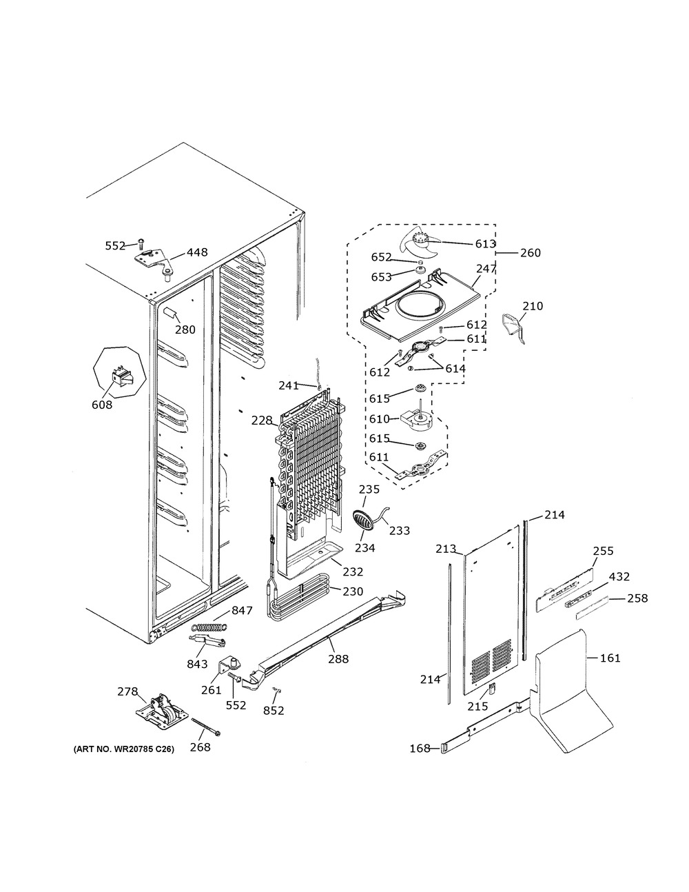 Freezer Section Diagram and Parts List for PSE25KYHGHFS  General Electric Refrigerator