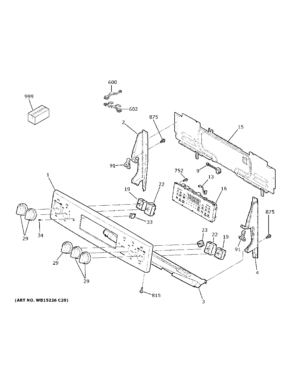 Control Panel Diagram and Parts List for JBS86EP3ES  General Electric Range