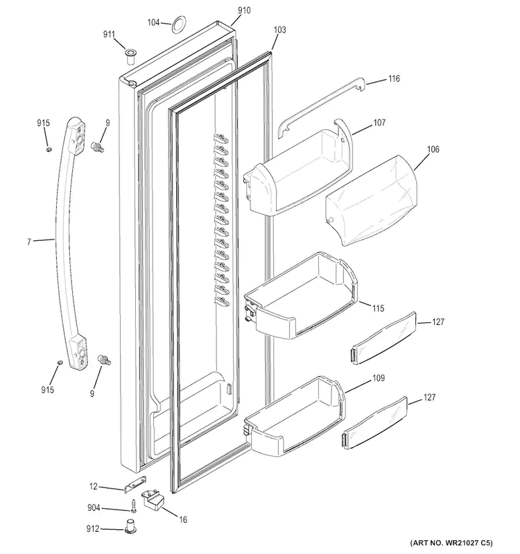 Fresh Food Door Diagram and Parts List for GSE25HGHEHWW  General Electric Refrigerator