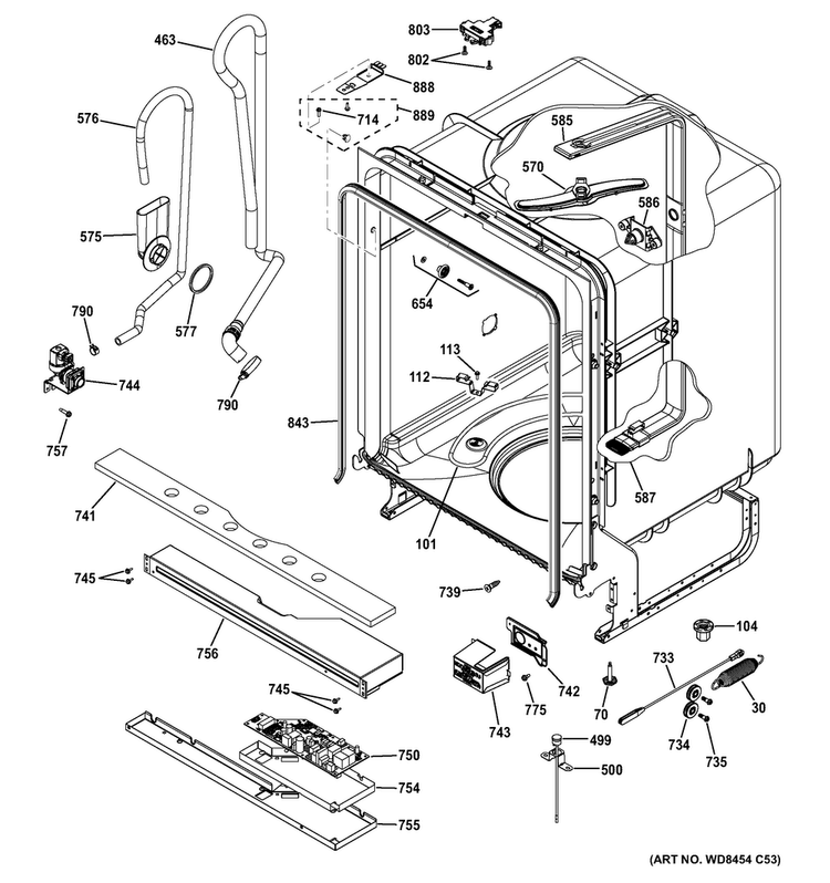 Body Parts Diagram and Parts List for GDF510PMD2MB  General Electric Dishwasher