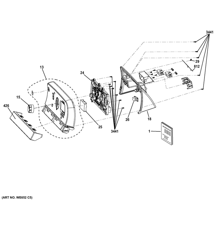 Control Panel Diagram and Parts List for GTDL740GD1WW  General Electric Dryer
