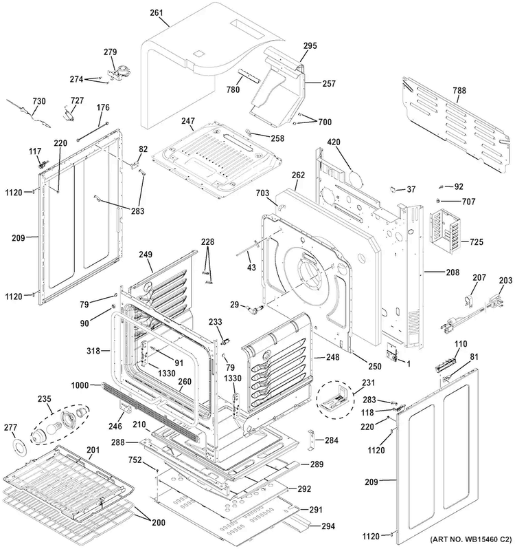 Body Parts Diagram and Parts List for PGB930SEJ3SS  General Electric Range