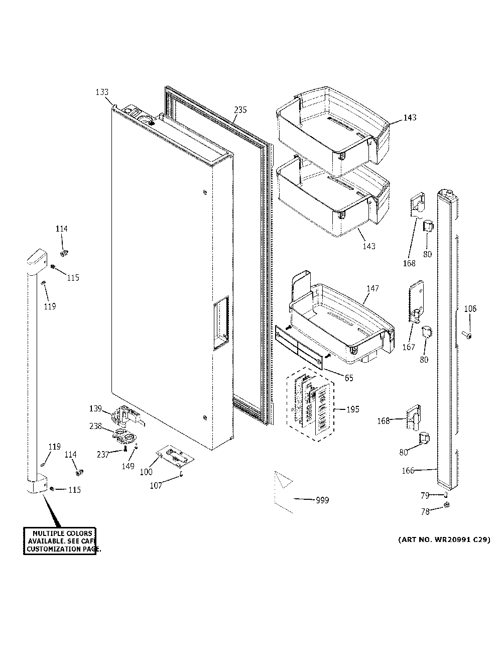 Fresh food door - lh Diagram and Parts List for CWE23SP4MEW2  General Electric Refrigerator
