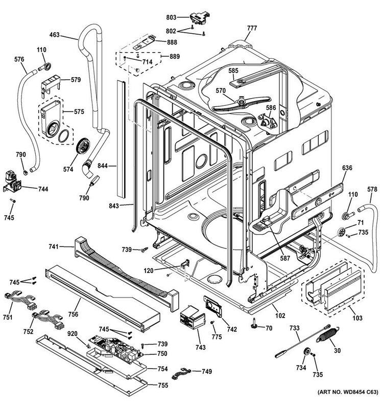 Body Parts Diagram and Parts List for GDT740SIF2II  General Electric Dishwasher