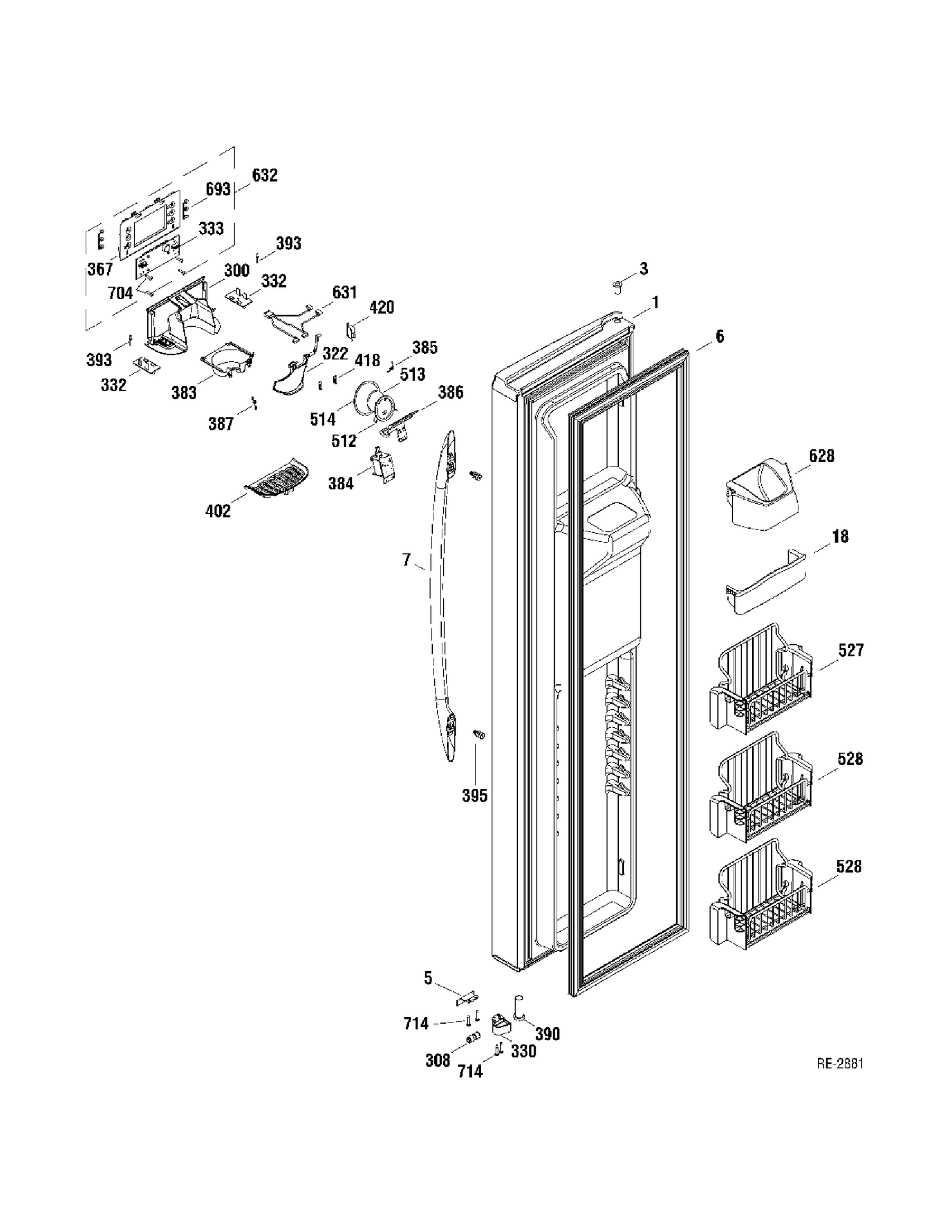 FREEZER DOOR Diagram and Parts List for PSR26RSWASS  General Electric Refrigerator
