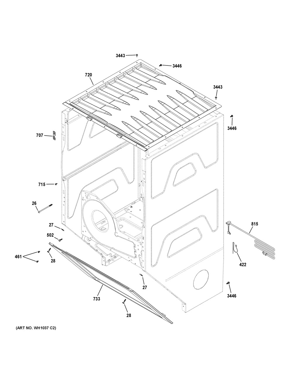 Dryer Cabinet Diagram and Parts List for GUD24GSSM0WW  General Electric Washer Dryer Combo