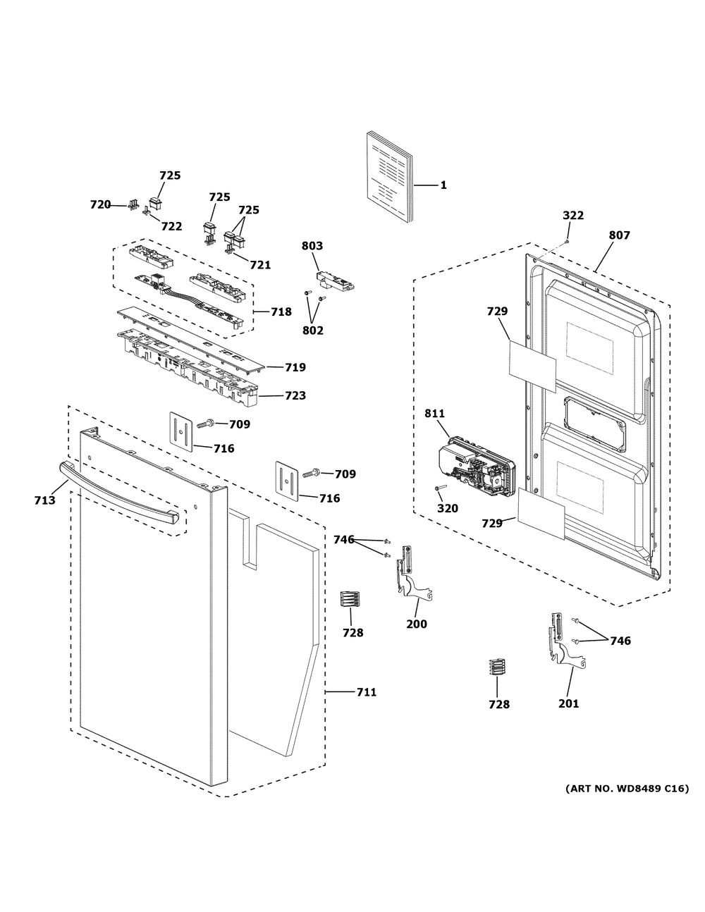 Escutcheon And Door Assembly Diagram and Parts List for GDT226SGL2WW  General Electric Dishwasher
