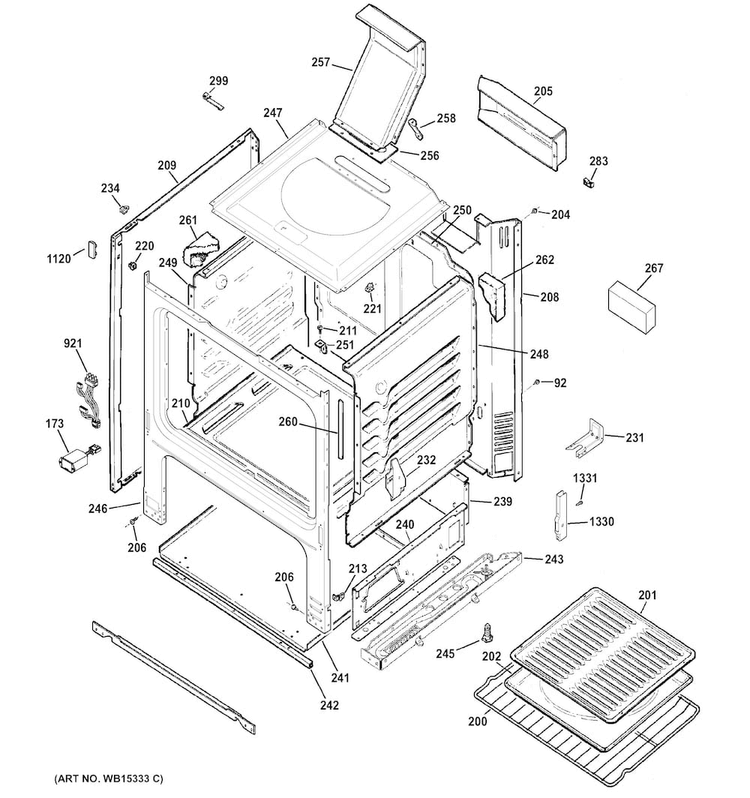 Body Parts Diagram and Parts List for JGBS14PCF1WW  General Electric Range