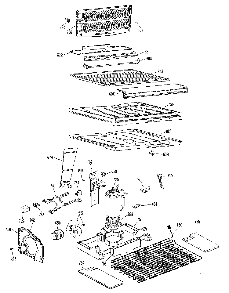 Unit Parts Diagram and Parts List for TBX18KKE  General Electric Refrigerator