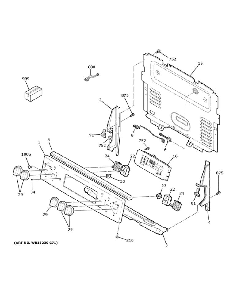 Control Panel Diagram and Parts List for JB735SP1SS  General Electric Range