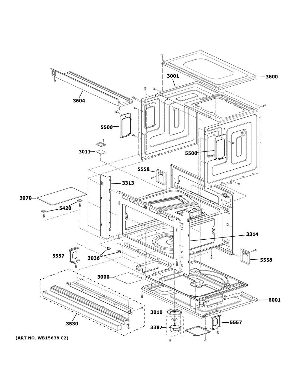 Oven Cavity Parts Diagram and Parts List for ZSB9231N2SS  General Electric Microwave