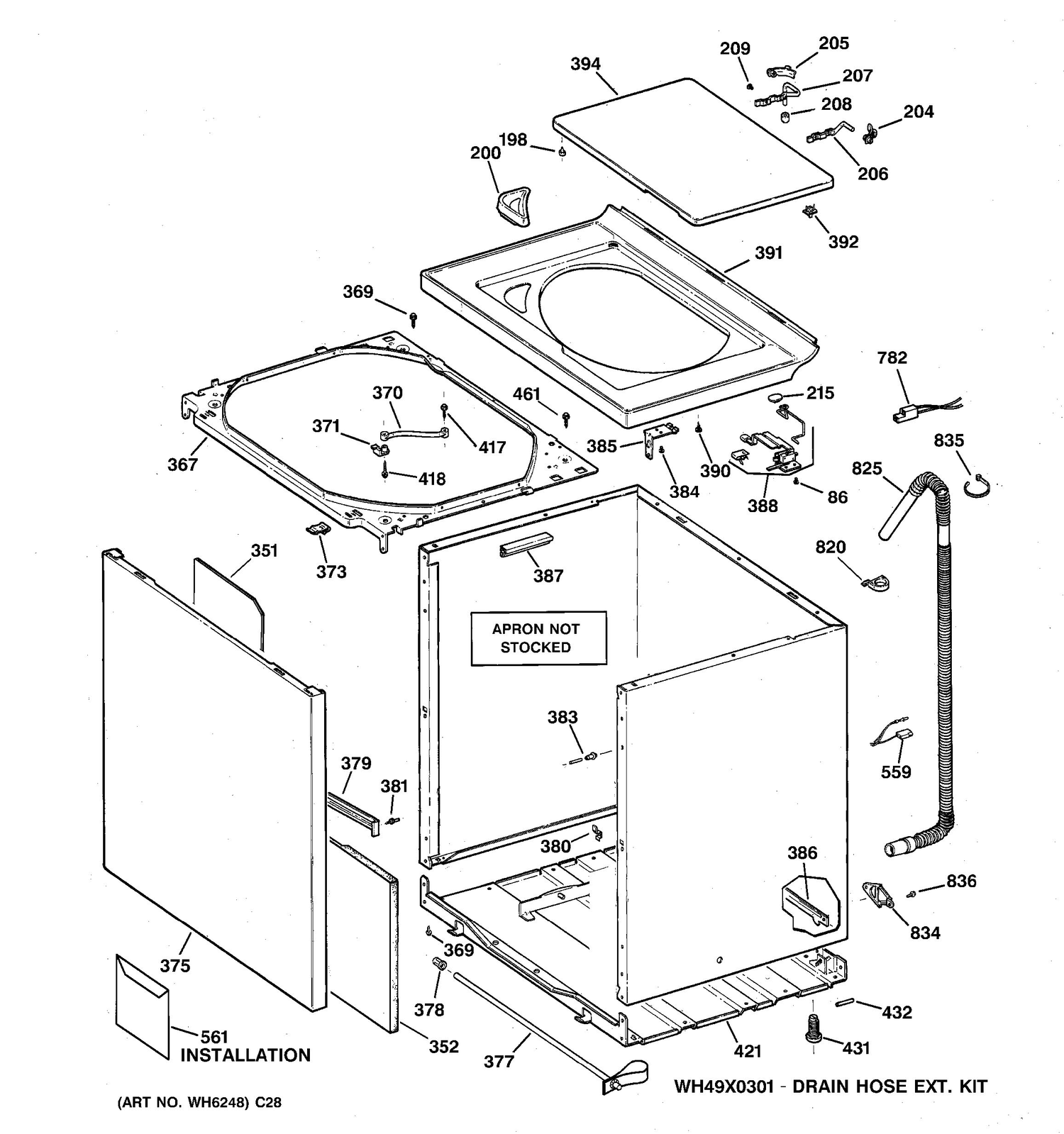 CABINET, COVER & FRONT PANEL Diagram and Parts List for GKSR2110B1WW  General Electric Washer
