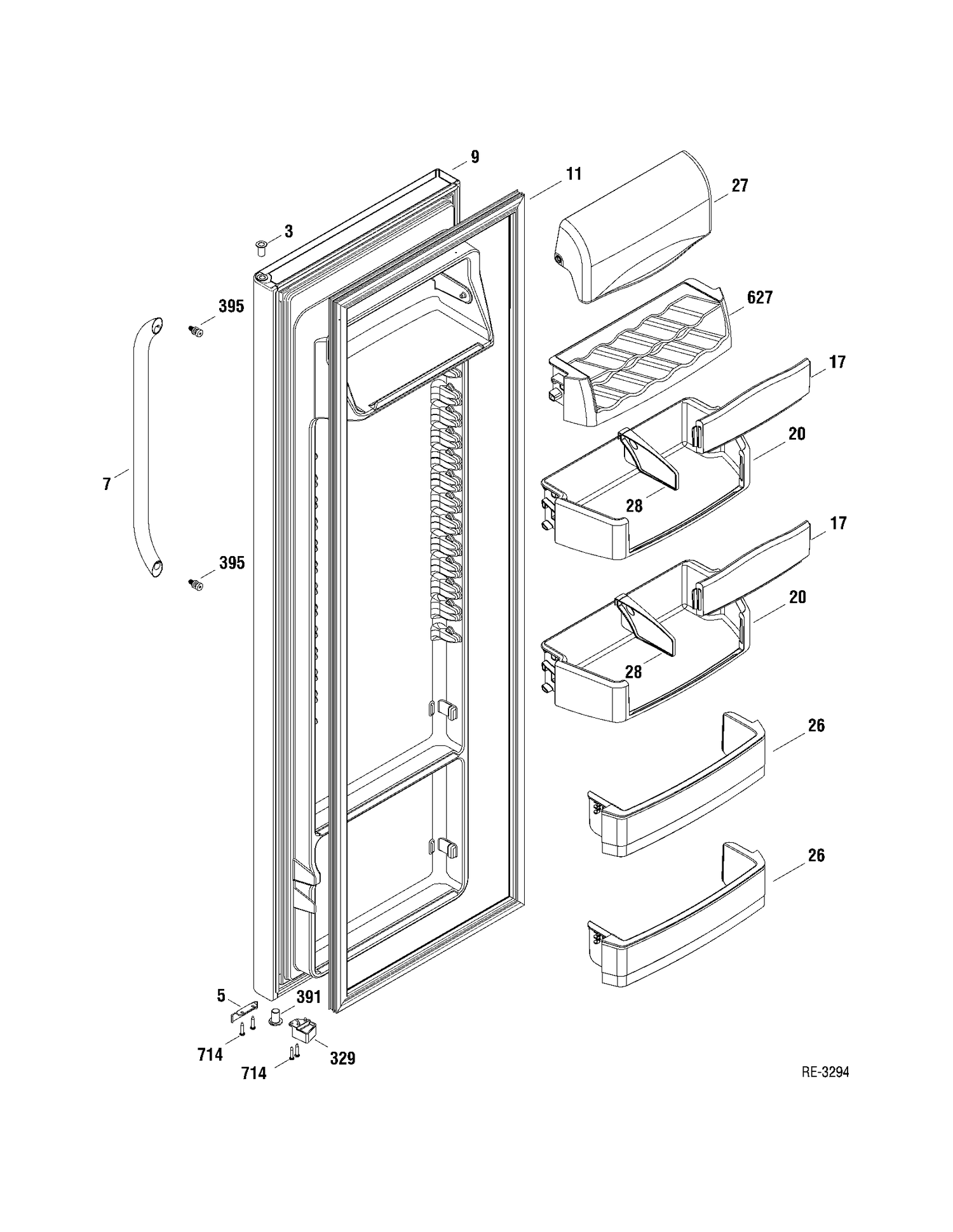 FF DOOR Diagram and Parts List for GSRS3QGXAFSS  General Electric Refrigerator