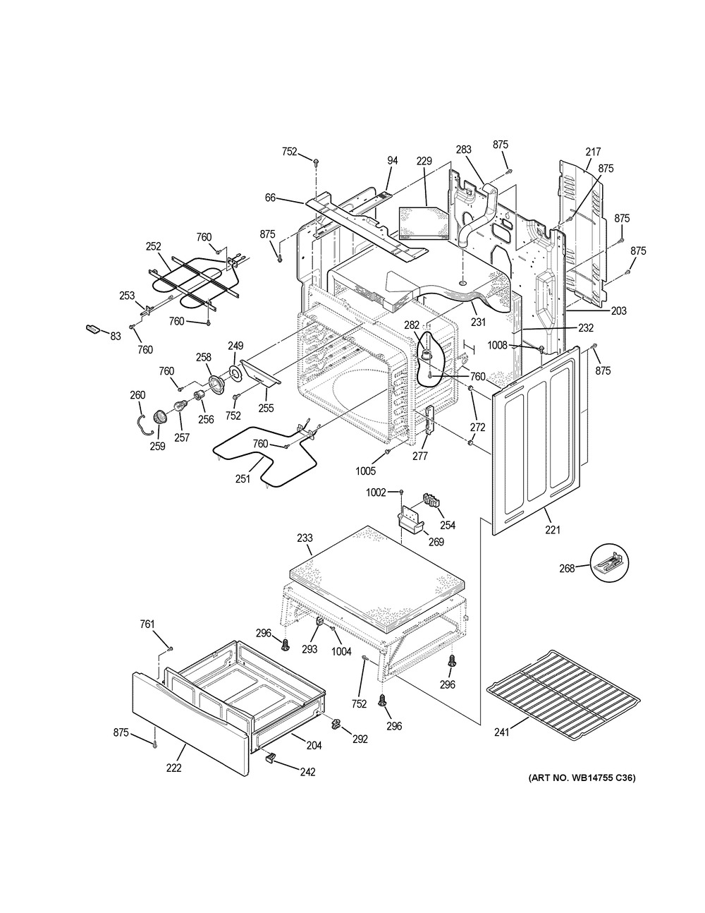 Body Parts Diagram and Parts List for JBS60DK5BB  General Electric Range