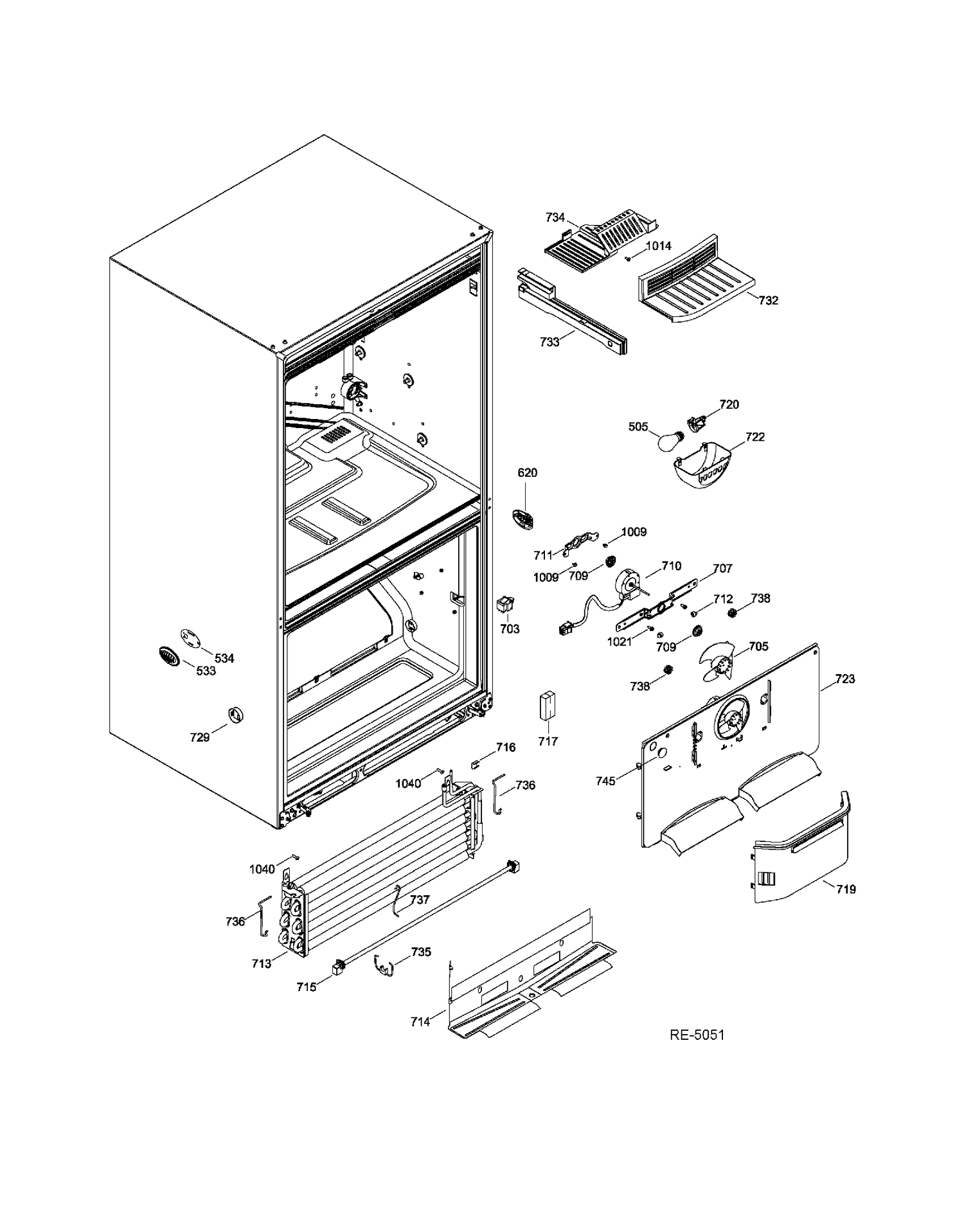 FUNCTIONAL PARTS FZ Diagram and Parts List for PDRF0MBYGRWW  General Electric Refrigerator