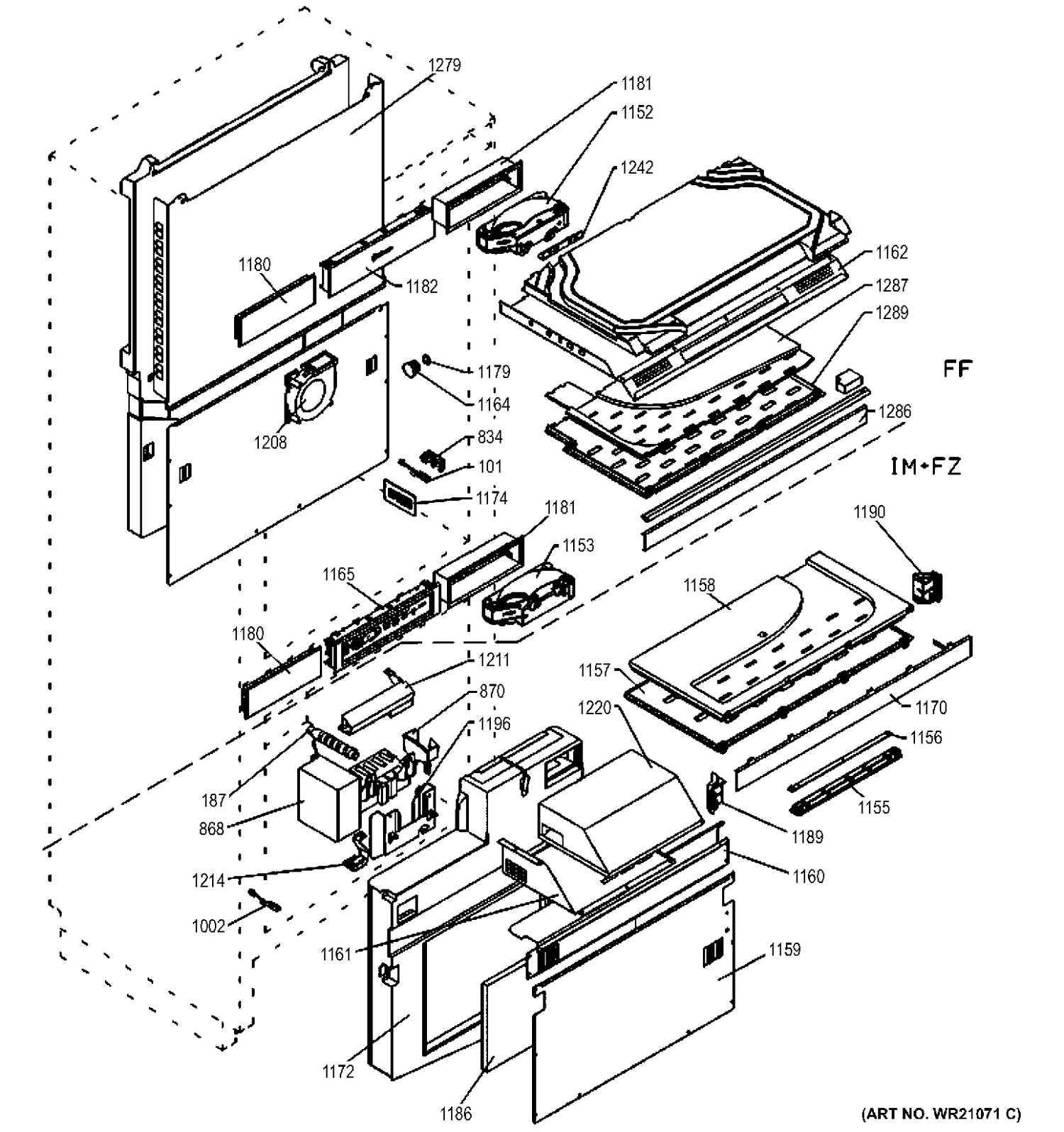 CABINET Diagram and Parts List for ZIW30GNDAII  General Electric Refrigerator
