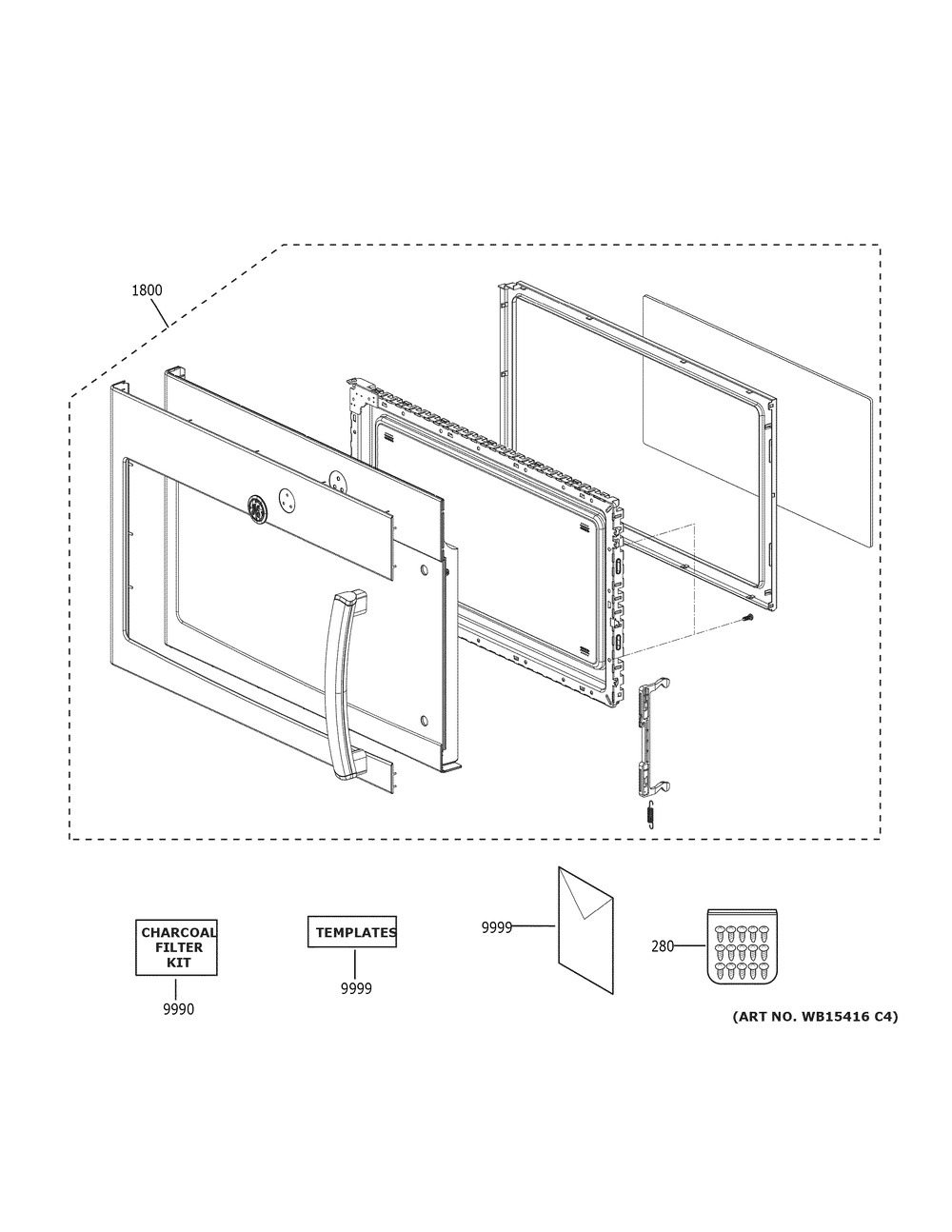 Door Parts Diagram and Parts List for JVM3162RJ5SS  General Electric Microwave