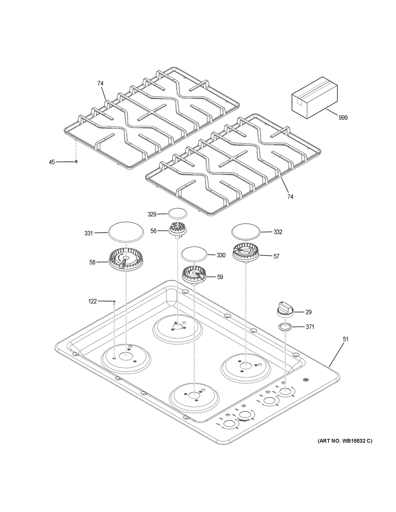 CONTROL PANEL & COOKTOP Diagram and Parts List for JGP3030DL1BB  General Electric Cooktop