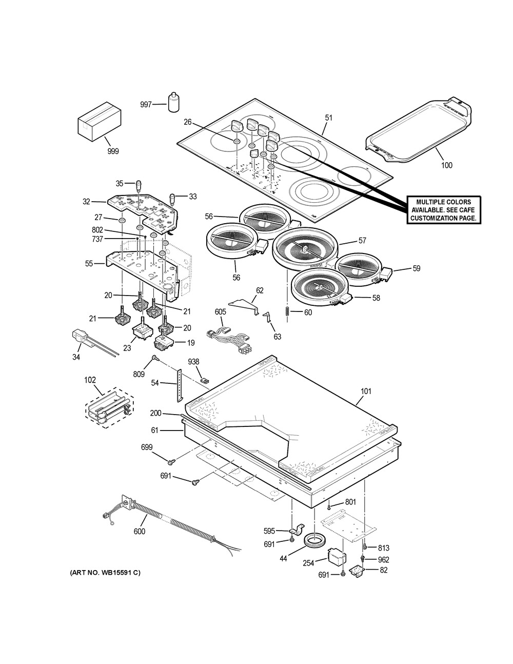 Control Panel & Cooktop Diagram and Parts List for CEP70362M1S1  General Electric Cooktop