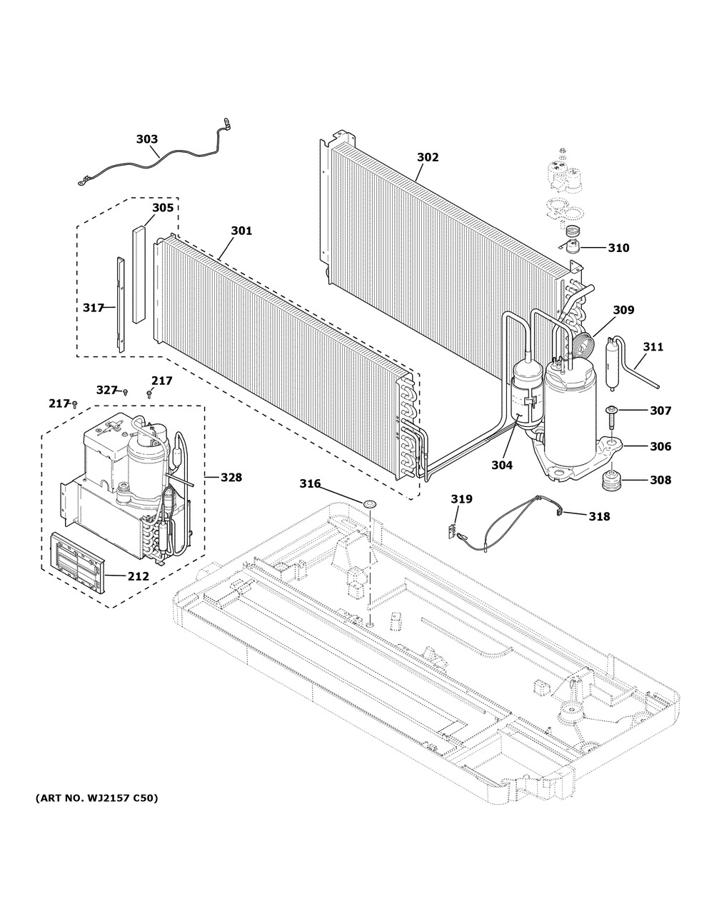 Sealed System Diagram and Parts List for AZ45E12DBMW6  General Electric Air Conditioner
