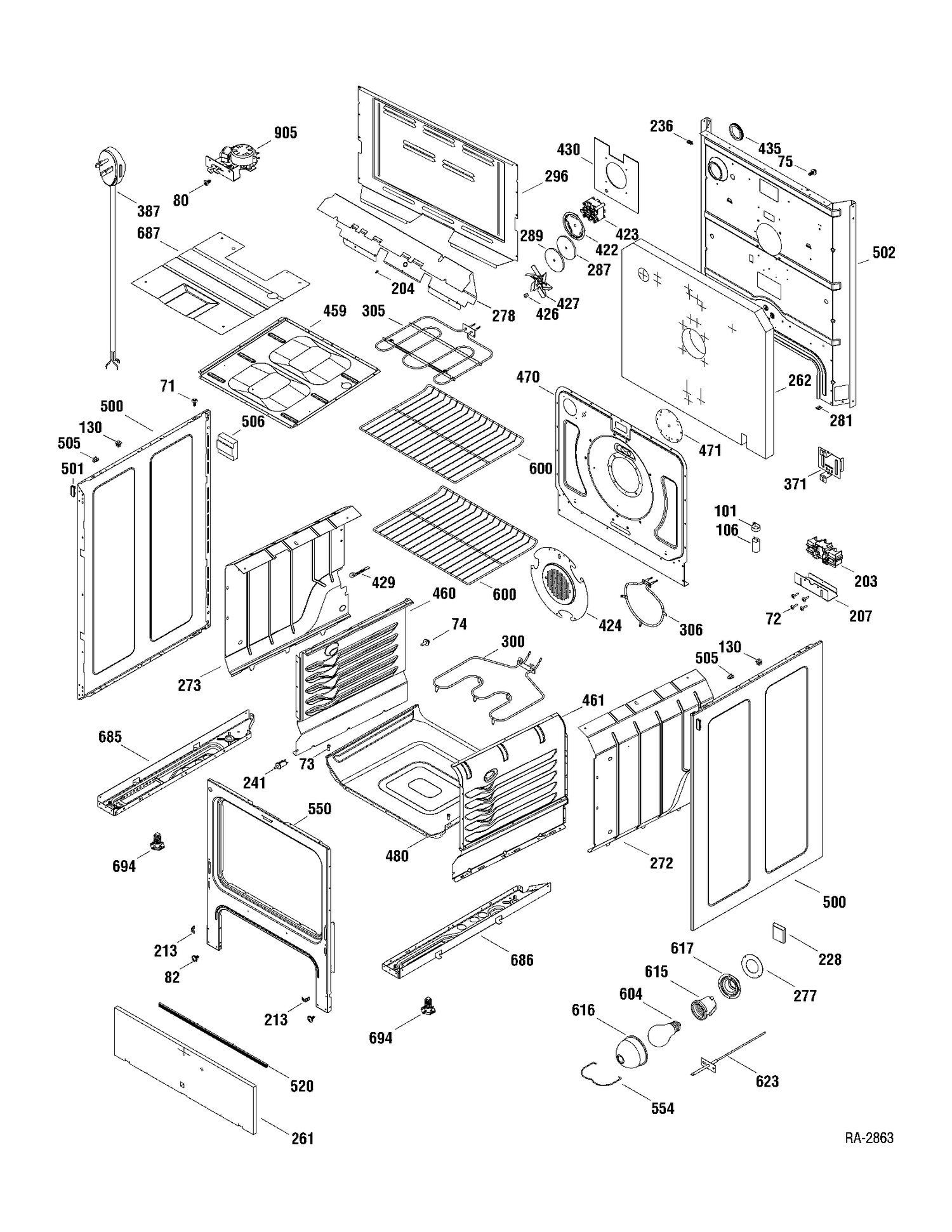 BODY PARTS Diagram and Parts List for JCBP40DP1WW  General Electric Range