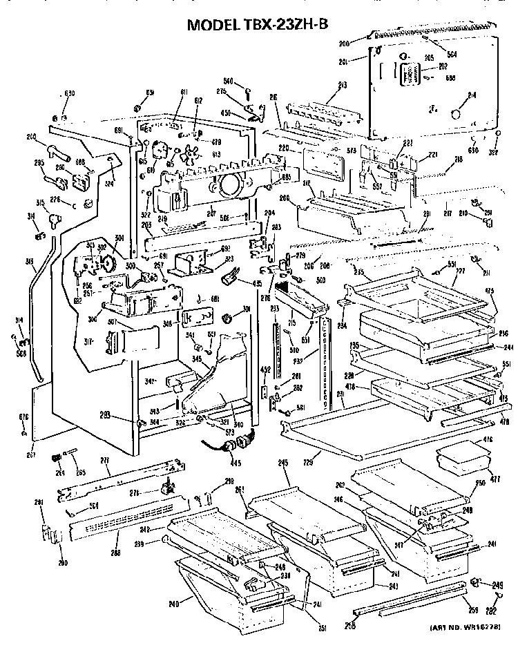 Cabinet Parts Diagram and Parts List for TBX23ZHB  General Electric Refrigerator