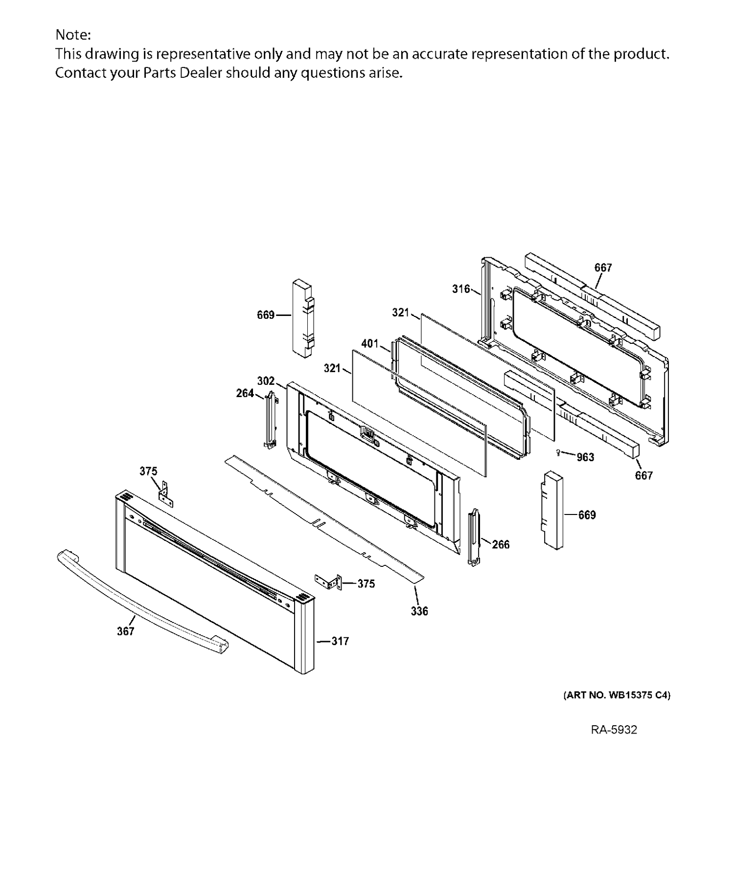 UPPER DOOR Diagram and Parts List for JCGB850SEF3SS  General Electric Range
