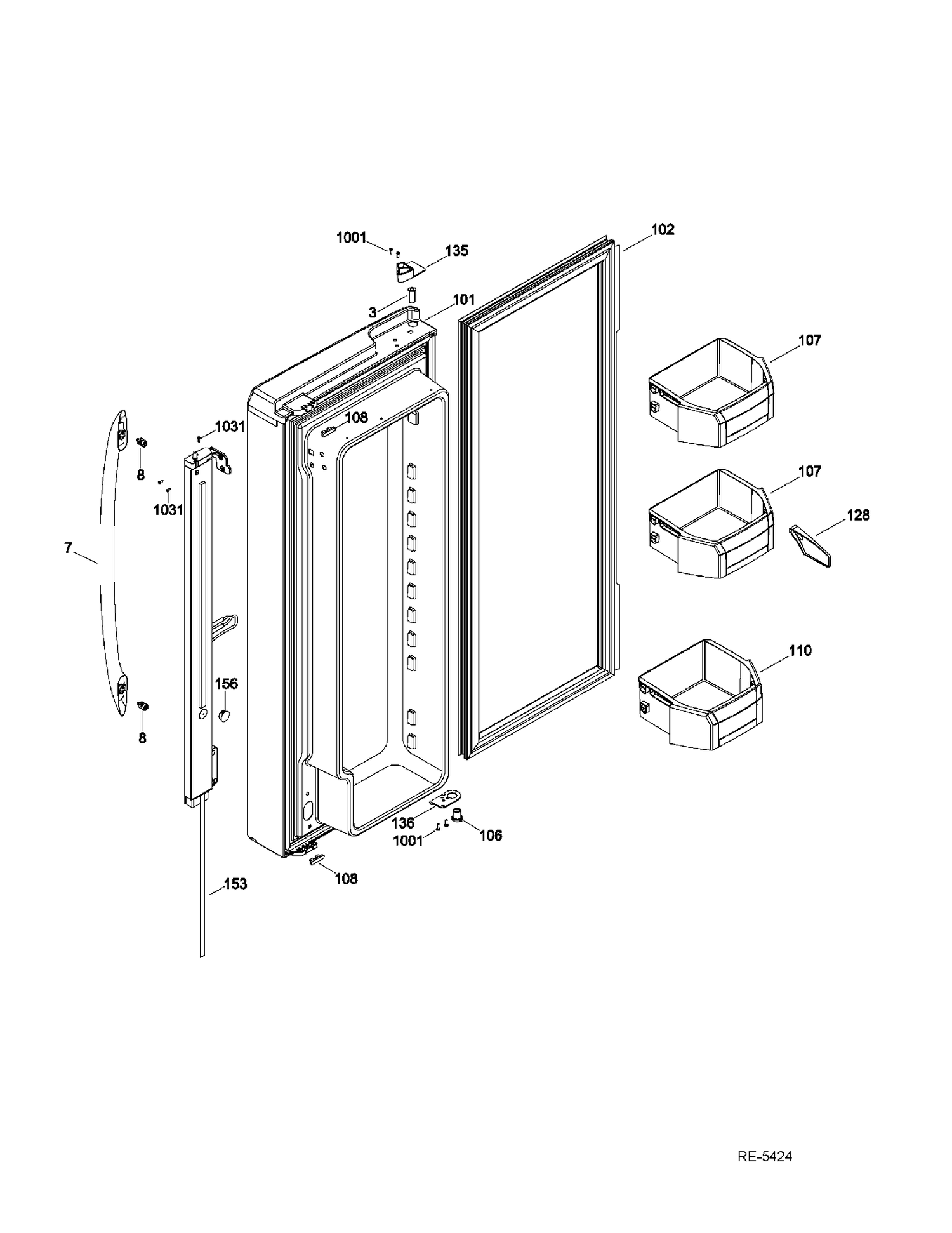FF DOOR LEFT Diagram and Parts List for PFSS0MFZJSS  General Electric Refrigerator