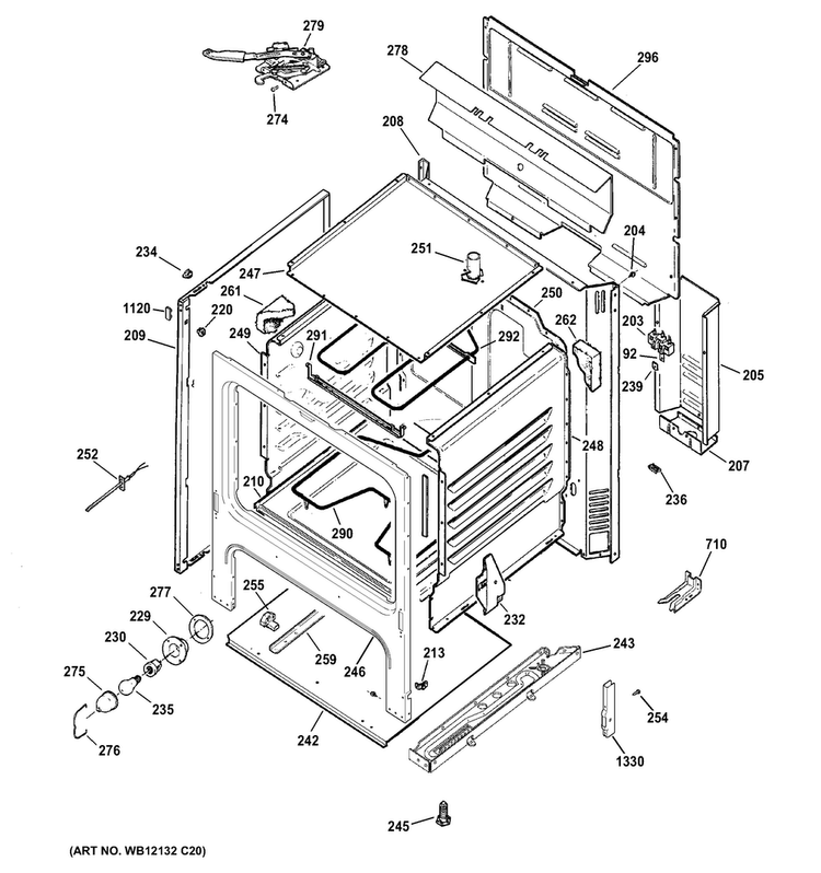 Body Parts Diagram and Parts List for JB255GJ1SA  General Electric Range