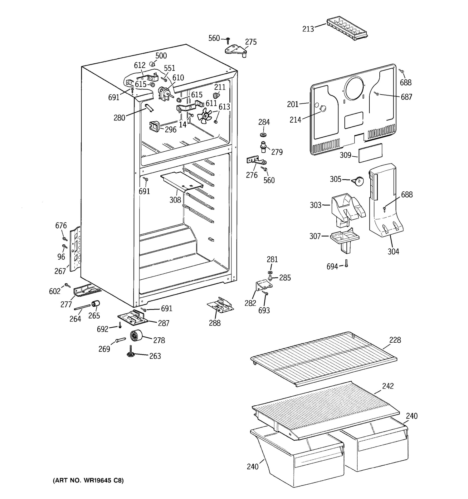 CABINET Diagram and Parts List for MTS17BBSBRWW  General Electric Refrigerator