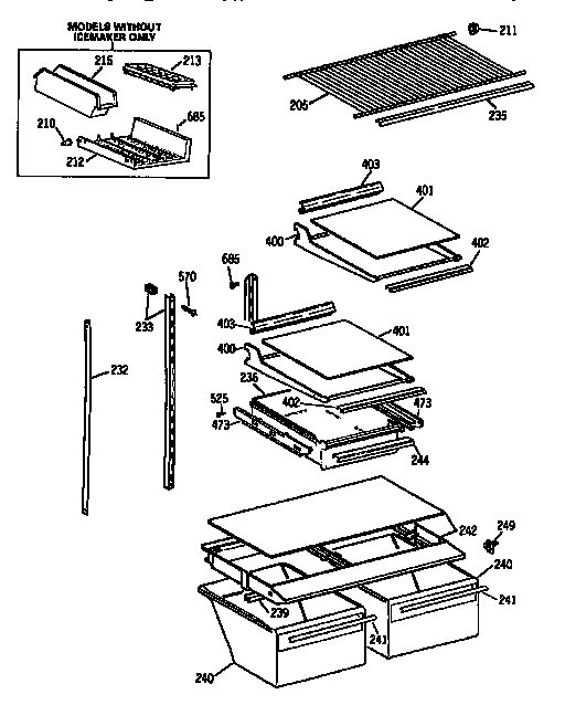 Shelf Components Diagram and Parts List for TBX18J1SGRAD  General Electric Refrigerator
