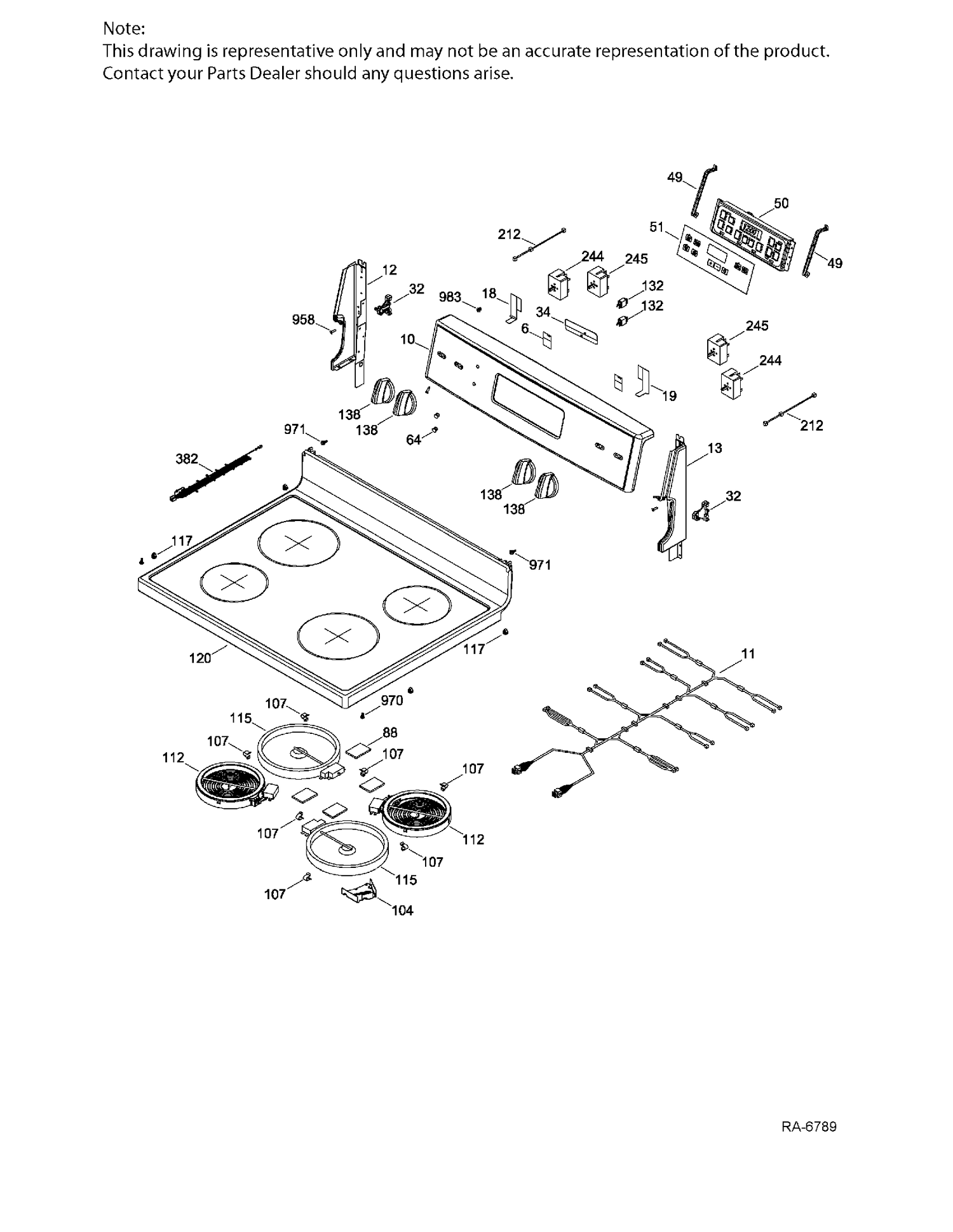 CONTROL PANEL & COOKTOP Diagram and Parts List for JCBS630SK1SS  General Electric Range