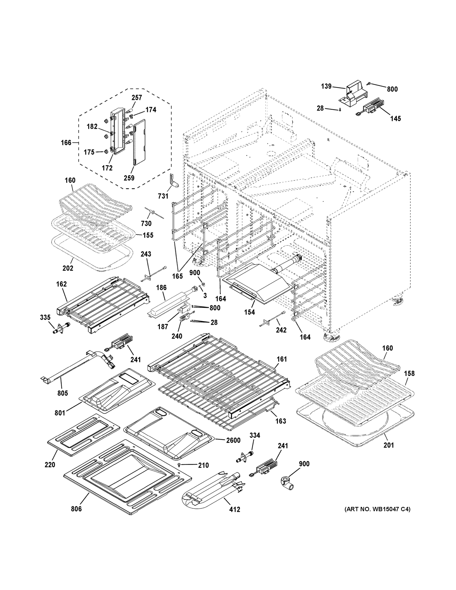 OVEN CAVITY PARTS Diagram and Parts List for ZGP486LRR4SS  General Electric Range