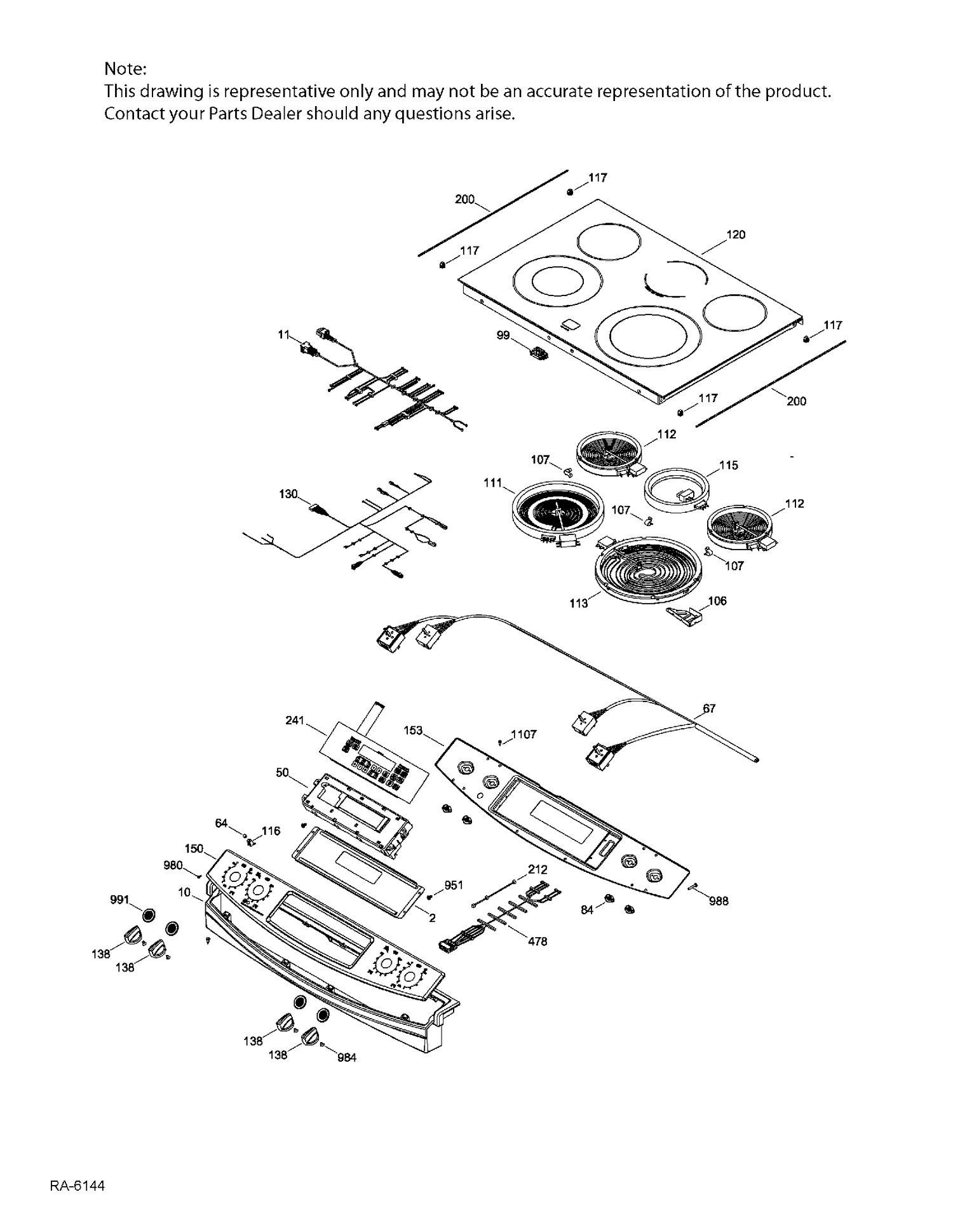 CONTROL PANEL & COOKTOP Diagram and Parts List for JCS630SF2SS  General Electric Range