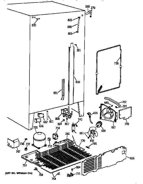 Unit Parts Diagram and Parts List for TFX24PRXDWW  General Electric Refrigerator