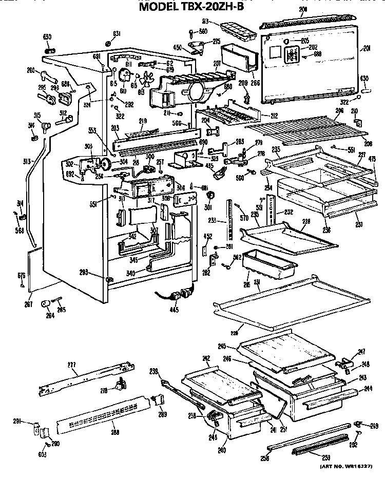 Cabinet Parts Diagram and Parts List for TBX20ZHB  General Electric Refrigerator