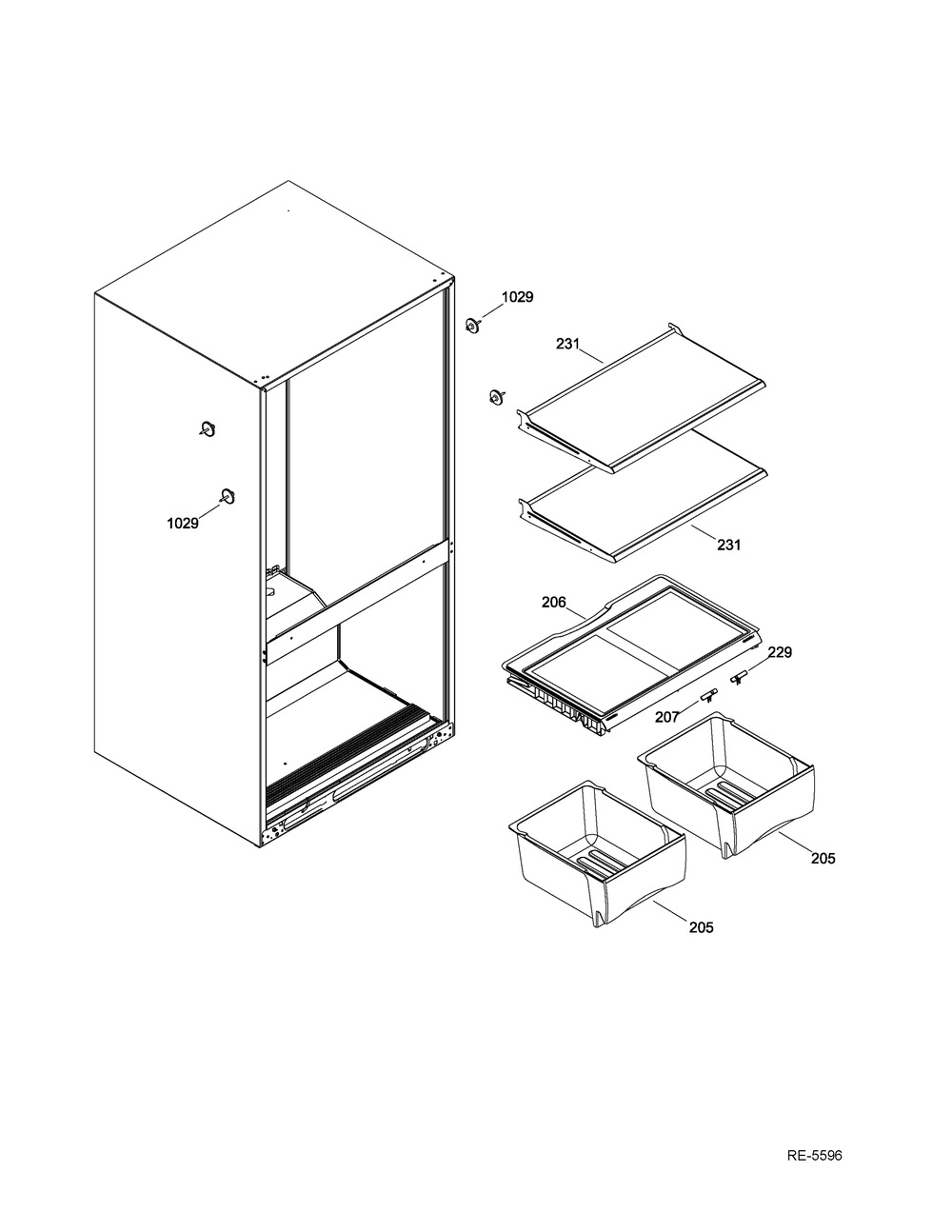 Ff Shelves Diagram and Parts List for GDWF760V01SS  General Electric Refrigerator