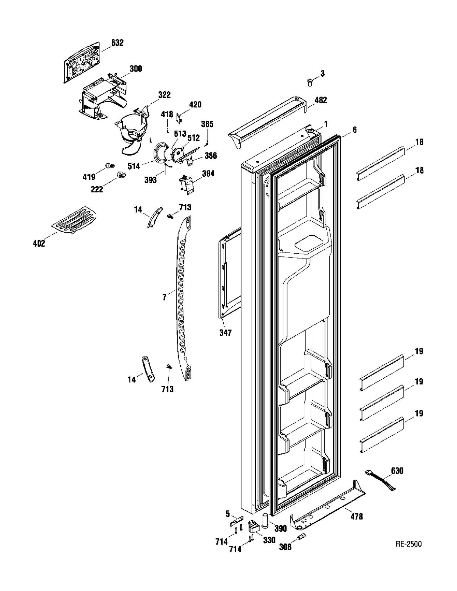 FZ DOOR Diagram and Parts List for GSR25UGTAWW  General Electric Refrigerator