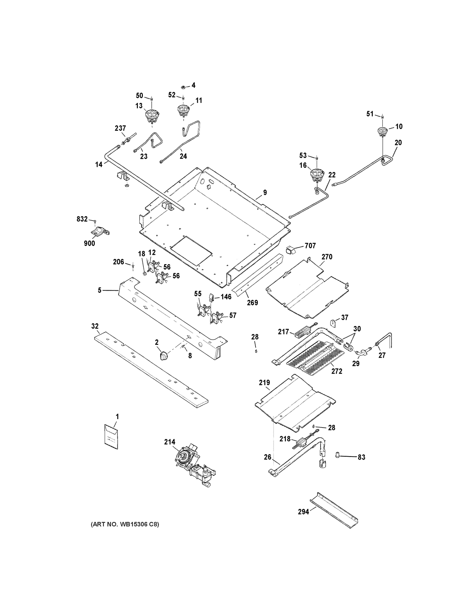 GAS & BURNER PARTS Diagram and Parts List for JGB640SEF3SS  General Electric Range