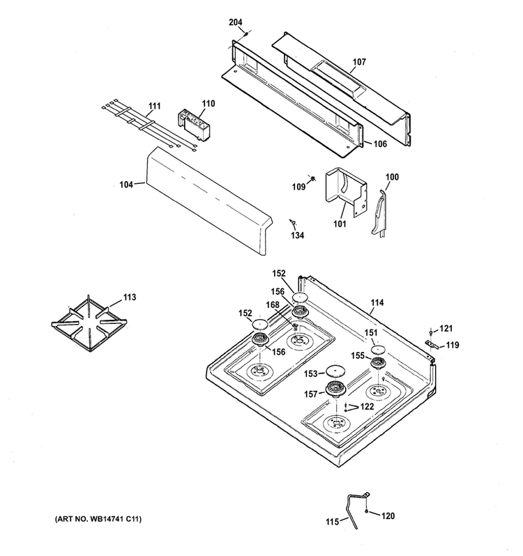 Control Panel & Cooktop Diagram and Parts List for RGB526DEH2WW  Hotpoint Range