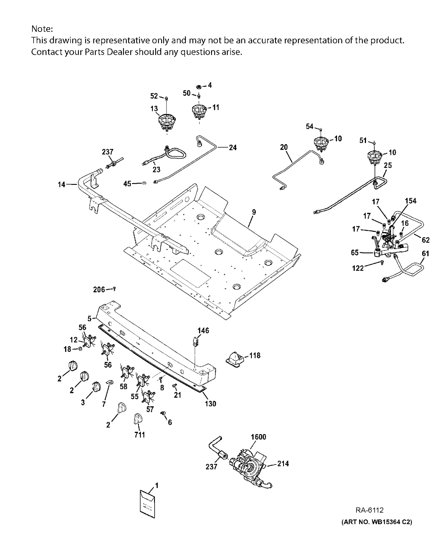 GAS & BURNER PARTS Diagram and Parts List for PC2B940SEF2SS  General Electric Range