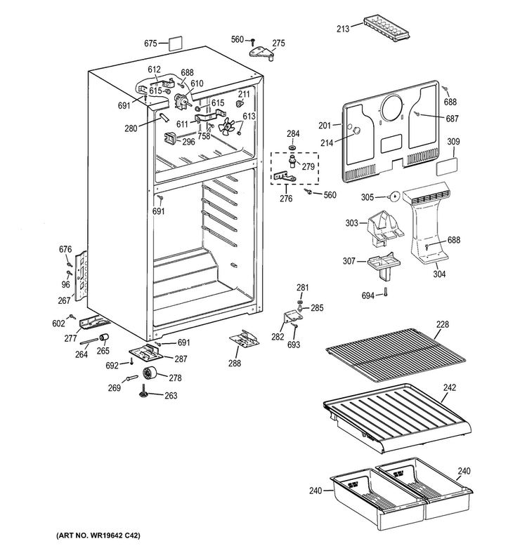 Cabinet Diagram and Parts List for HTR16BBEMRCC  Hotpoint Refrigerator