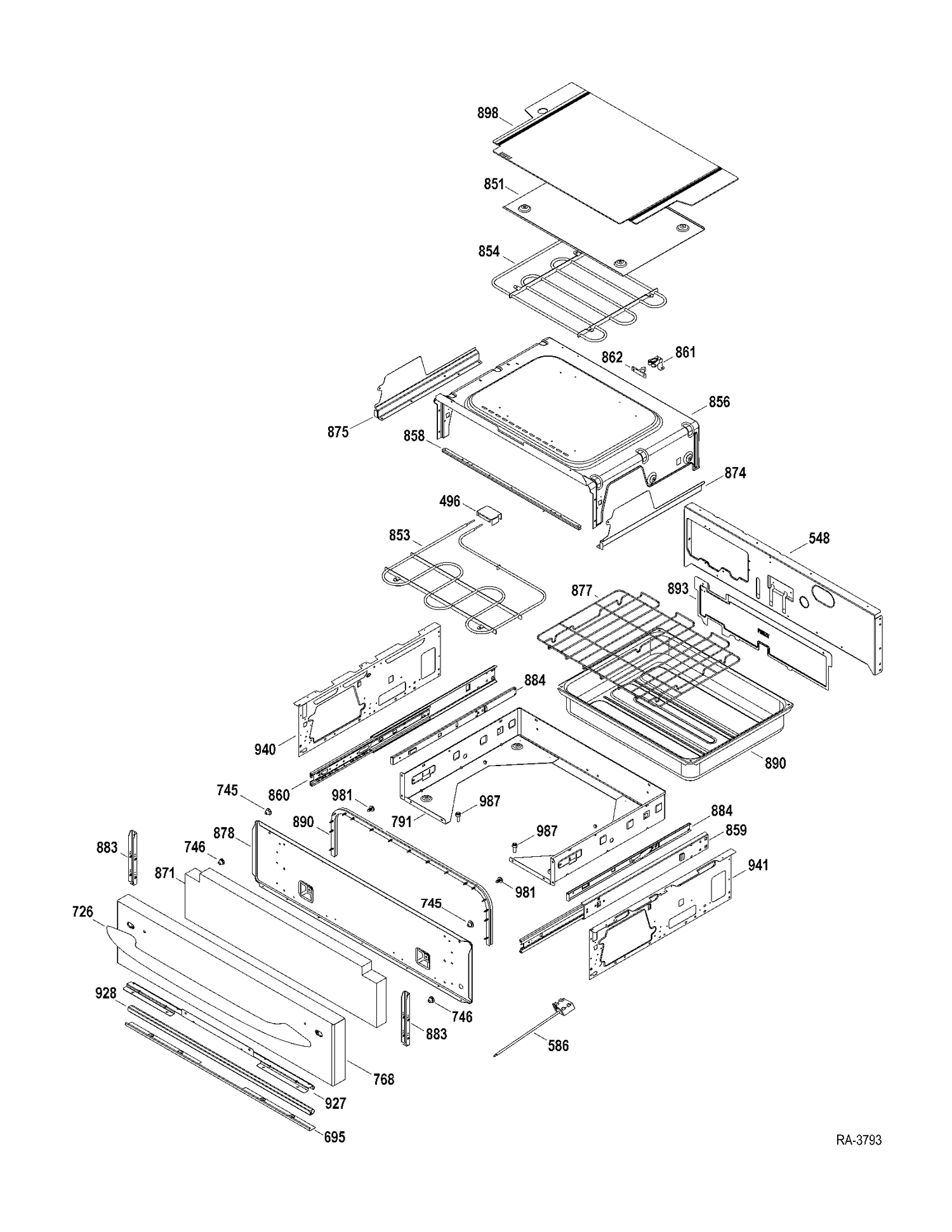 DRAWER Diagram and Parts List for P2S975SER1SS  General Electric Range