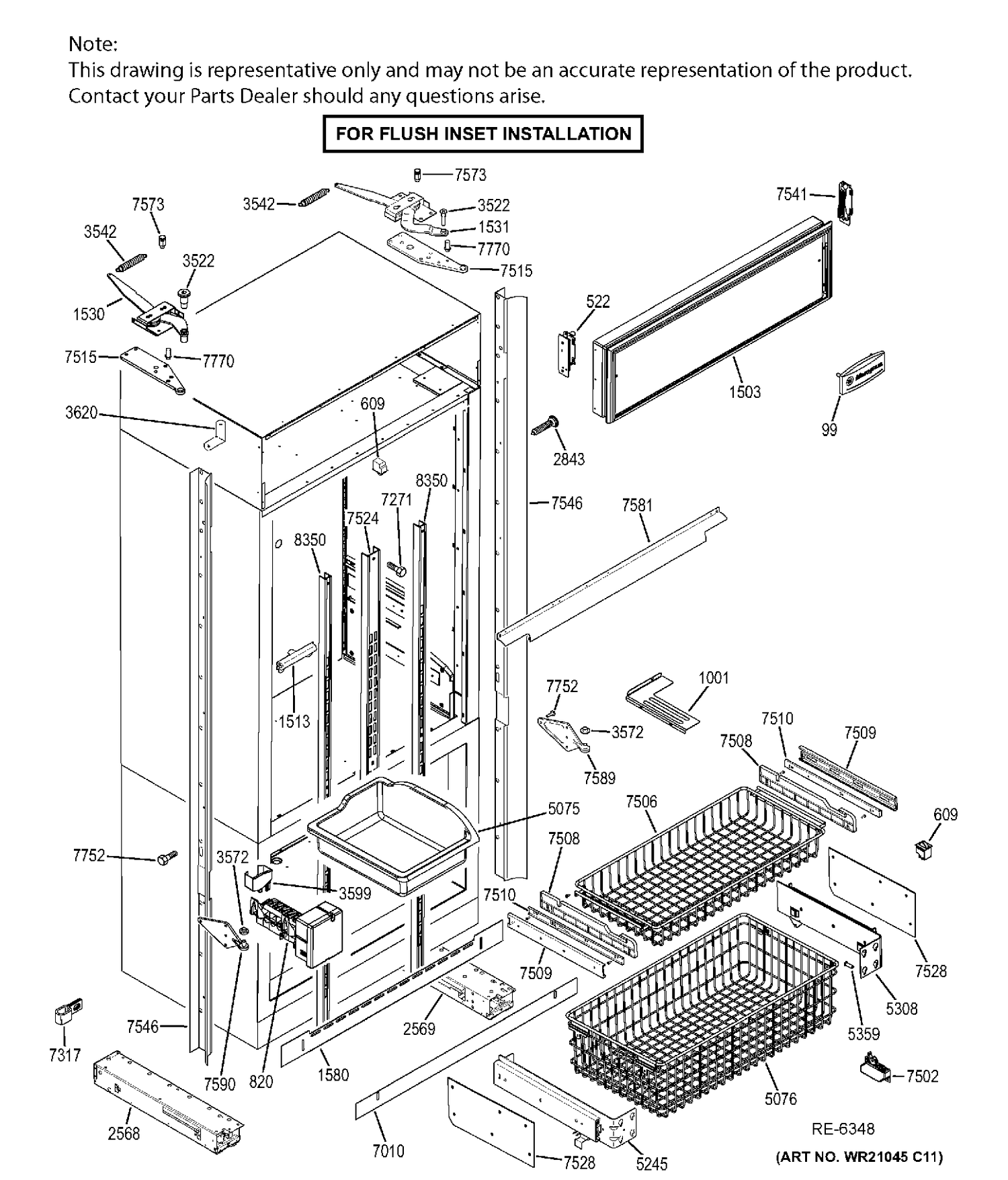 CABINET- FLUSH INSET Diagram and Parts List for ZIP360NHA  General Electric Refrigerator