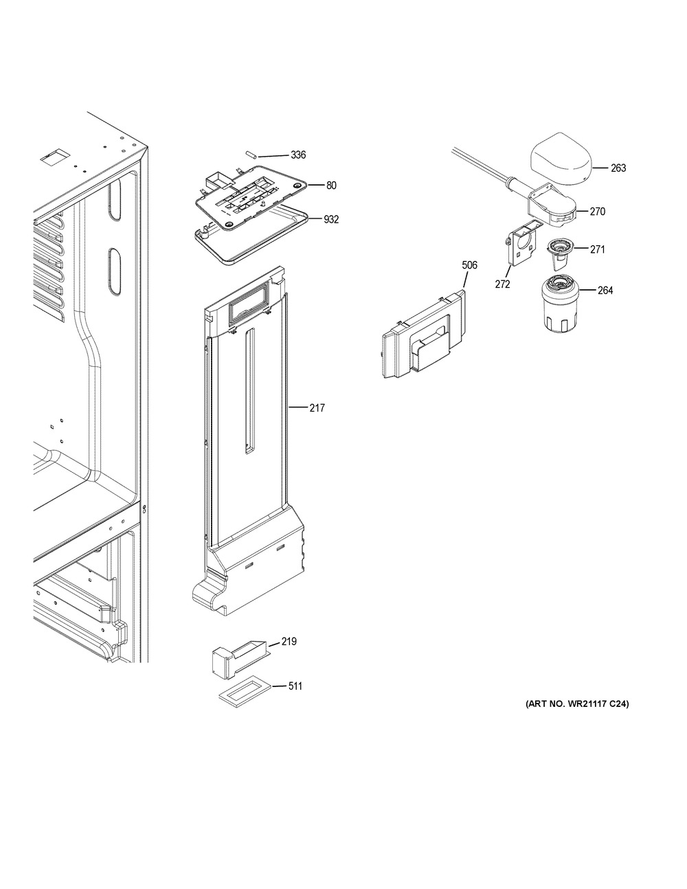 Fresh Food Section Diagram and Parts List for GNE21FSKBFSS  General Electric Refrigerator