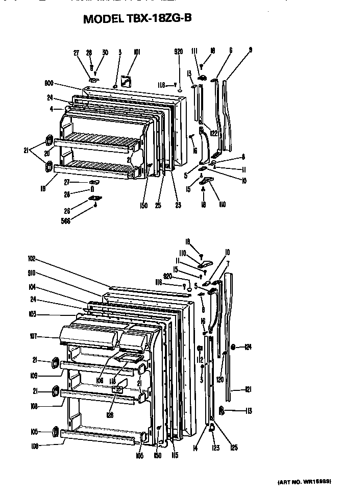 Doors Diagram and Parts List for TBX18ZGB  General Electric Refrigerator