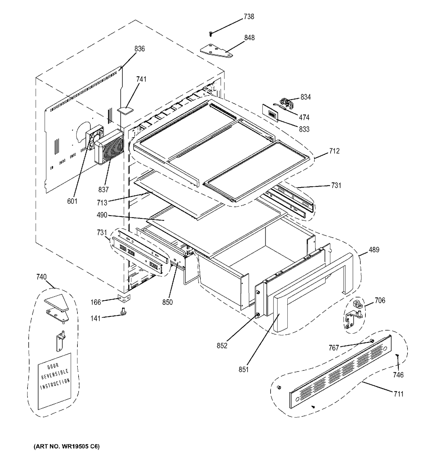 CABINET & SHELVES Diagram and Parts List for ZIFI240HAII  General Electric Refrigerator